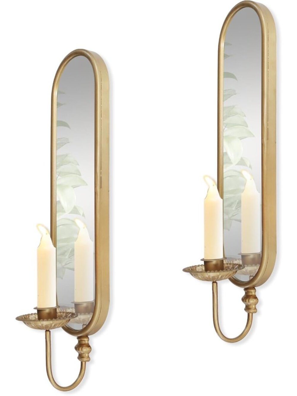 Vintage Gold Iron Candle Sconces & Mirror Set - Elegant Home Decor, 2 Pieces